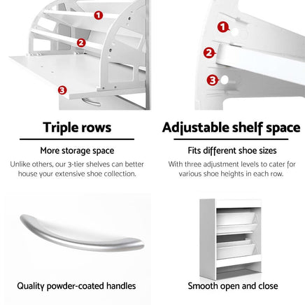 Artiss Shoe Rack Cabinet Adjustable Shelves 24 Pairs White Iris Furniture Kings Warehouse 