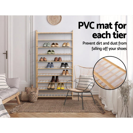 Artiss Shoe Rack Cabinet Bamboo 10-tier 50 Pairs Furniture Kings Warehouse 