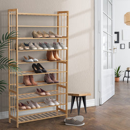 Artiss Shoe Rack Cabinet Bamboo 10-tier 50 Pairs Furniture Kings Warehouse 