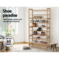 Artiss Shoe Rack Cabinet Bamboo 10-tier 50 Pairs Furniture Kings Warehouse 