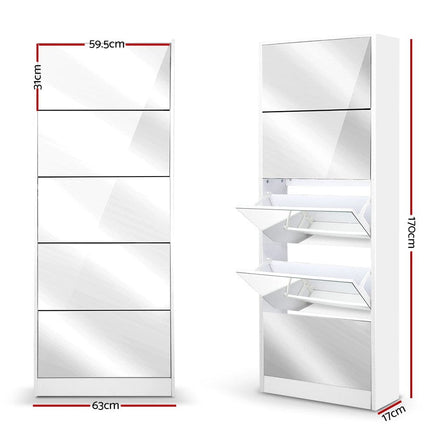 Artiss Shoe Rack Cabinet Mirror 25 Pairs White Furniture Kings Warehouse 