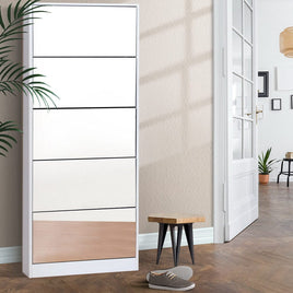 Artiss Shoe Rack Cabinet Mirror 25 Pairs White Furniture Kings Warehouse 