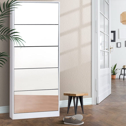 Artiss Shoe Rack Cabinet Mirror 25 Pairs White Furniture Kings Warehouse 