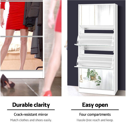 Artiss Shoe Rack Cabinet Mirror 60 Pairs White Rira Furniture Kings Warehouse 