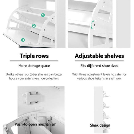 Artiss Shoe Rack Cabinet Mirror 60 Pairs White Rira Furniture Kings Warehouse 
