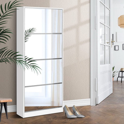 Artiss Shoe Rack Cabinet Mirror 60 Pairs White Rira Furniture Kings Warehouse 