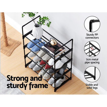 Artiss Shoe Rack Cabinet Stackable 4-tier 12 Pairs Black Furniture Kings Warehouse 