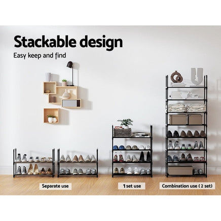 Artiss Shoe Rack Cabinet Stackable 4-tier 12 Pairs Black Furniture Kings Warehouse 