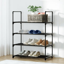 Artiss Shoe Rack Cabinet Stackable 4-tier 12 Pairs Black Furniture Kings Warehouse
