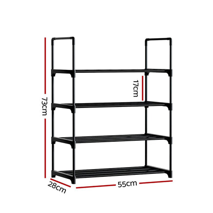Artiss Shoe Rack Cabinet Stackable 4-tier 12 Pairs Black Furniture Kings Warehouse 