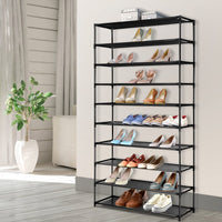 Artiss Shoe Rack Cabinet Stackable 50 Pairs 10-Tier Black Furniture Kings Warehouse 