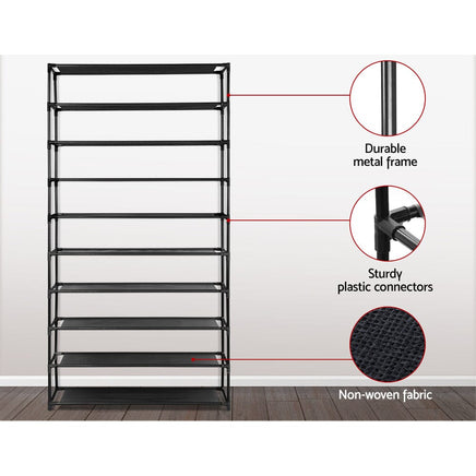 Artiss Shoe Rack Cabinet Stackable 50 Pairs 10-Tier Black Furniture Kings Warehouse 
