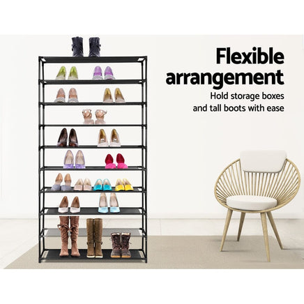 Artiss Shoe Rack Cabinet Stackable 50 Pairs 10-Tier Black Furniture Kings Warehouse 