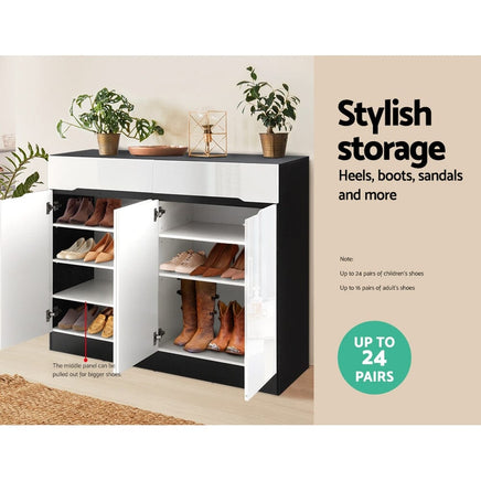 Artiss Shoe Rack Cabinet Storage 120cm w/ Drawer - White Lydia Home & Garden Kings Warehouse 