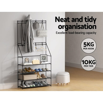 Artiss Shoe Rack Hall Tree 16 Pairs Black Furniture Kings Warehouse 