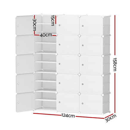 Artiss Shoe Rack Storage Cabinet DIY 15 Storage Cube Stackable White Furniture Kings Warehouse 