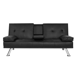 Artiss Sofa Bed 168CM Black PU Leather Furniture Kings Warehouse 