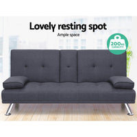 Artiss Sofa Bed 175CM Dark Grey Fabric Furniture Kings Warehouse 