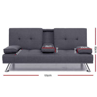 Artiss Sofa Bed 175CM Dark Grey Fabric Furniture Kings Warehouse 