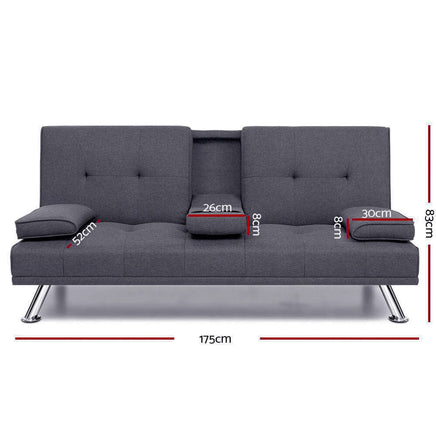 Artiss Sofa Bed 175CM Dark Grey Fabric Furniture Kings Warehouse 