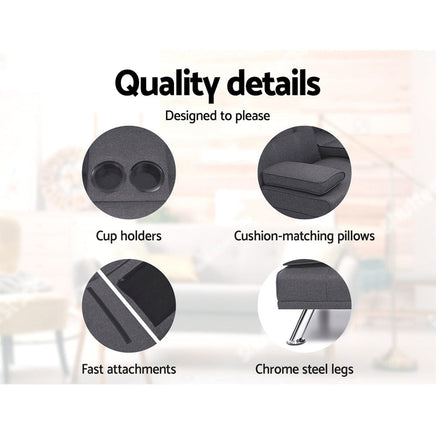 Artiss Sofa Bed 175CM Dark Grey Fabric Furniture Kings Warehouse 