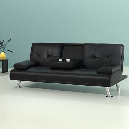 Artiss Sofa Bed Lounge Convertible Leather Couch Bed 3 Seater Cupholder Recliner Furniture Kings Warehouse 