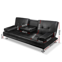Artiss Sofa Bed Lounge Convertible Leather Couch Bed 3 Seater Cupholder Recliner Furniture Kings Warehouse 