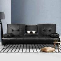 Artiss Sofa Bed Lounge Convertible Leather Couch Bed 3 Seater Cupholder Recliner Furniture Kings Warehouse 