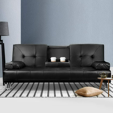 Artiss Sofa Bed Lounge Convertible Leather Couch Bed 3 Seater Cupholder Recliner Furniture Kings Warehouse 
