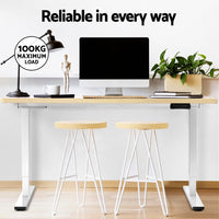 Artiss Standing Desk Motorised Dual Motor 140CM White Oak Furniture Kings Warehouse 