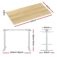 Artiss Standing Desk Motorised Electric Dual Motor 120CM White Oak Furniture Kings Warehouse 