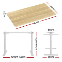 Artiss Standing Desk Motorised Electric Dual Motor 140CM White Oak Furniture Kings Warehouse 