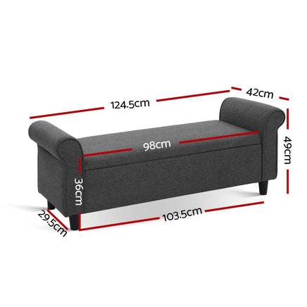 Artiss Storage Ottoman Blanket Box 125cm Arm Linen Grey Furniture Kings Warehouse 