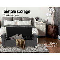 Artiss Storage Ottoman Blanket Box 125cm Arm Linen Grey Furniture Kings Warehouse 