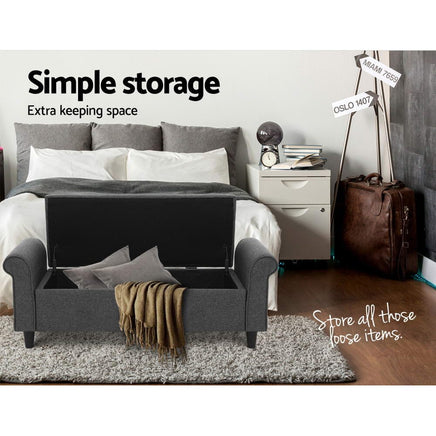 Artiss Storage Ottoman Blanket Box 125cm Arm Linen Grey Furniture Kings Warehouse 