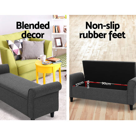 Artiss Storage Ottoman Blanket Box 125cm Arm Linen Grey Furniture Kings Warehouse 