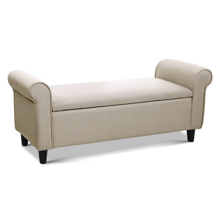 Artiss Storage Ottoman Blanket Box 125cm Arm Linen Taupe Furniture Kings Warehouse 