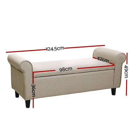 Artiss Storage Ottoman Blanket Box 125cm Arm Linen Taupe Furniture Kings Warehouse 