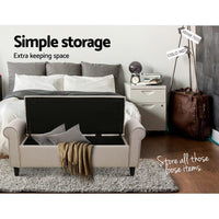 Artiss Storage Ottoman Blanket Box 125cm Arm Linen Taupe Furniture Kings Warehouse 