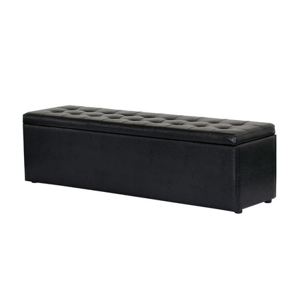 Artiss Storage Ottoman Blanket Box 140cm Leather Black Furniture Kings Warehouse 