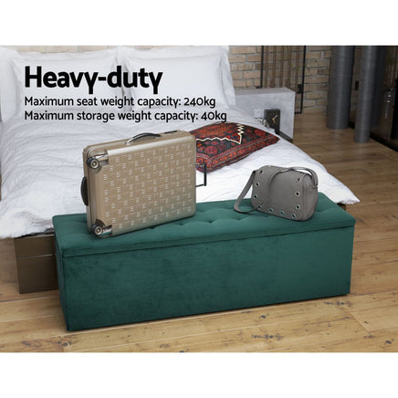 Artiss Storage Ottoman Blanket Box 140cm Velvet Green Furniture Kings Warehouse 