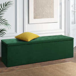 Artiss Storage Ottoman Blanket Box 140cm Velvet Green Furniture Kings Warehouse 