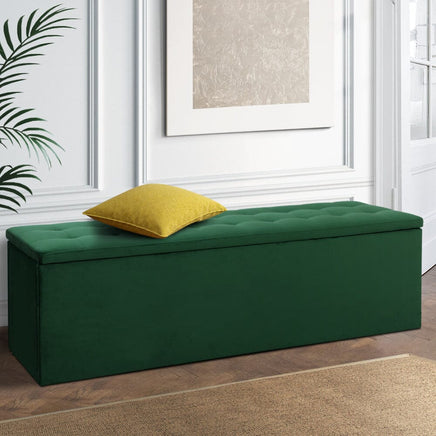 Artiss Storage Ottoman Blanket Box 140cm Velvet Green Furniture Kings Warehouse 