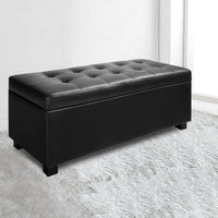 Artiss Storage Ottoman Blanket Box 97cm Leather Black Furniture Kings Warehouse 