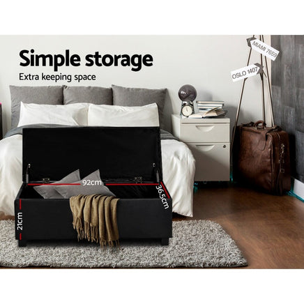 Artiss Storage Ottoman Blanket Box 97cm Leather Black Furniture Kings Warehouse 