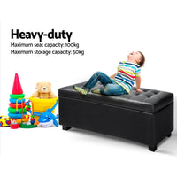 Artiss Storage Ottoman Blanket Box 97cm Leather Black Furniture Kings Warehouse 