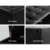 Artiss Storage Ottoman Blanket Box 97cm Leather Black Furniture Kings Warehouse 