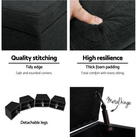 Artiss Storage Ottoman Blanket Box 97cm Linen Charcoal Furniture Kings Warehouse 