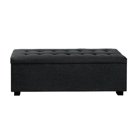 Artiss Storage Ottoman Blanket Box 97cm Linen Charcoal Furniture Kings Warehouse 