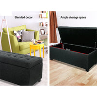 Artiss Storage Ottoman Blanket Box 97cm Linen Charcoal Furniture Kings Warehouse 